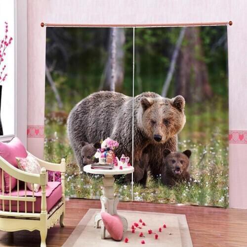 Custom Fierce Huge Bear And Cute Bear Curtain Digital Print For Childrens room bedroom Blackout Window Drapes Home Indoor Decor