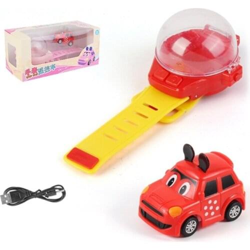 D7WF 1Set Waterproof Mini Car Portable Cartoon Watch Car Cartoon Car Set with 2.4G Remote Controller Wrist Band USB Charge