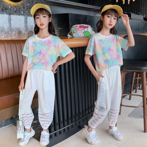 Kids Clothes Girls Summer Thin Suit 2021 Smile Print Short Sleeve Top +Pants 2pc Children Sportswear Teenage Girls Clothing Sets