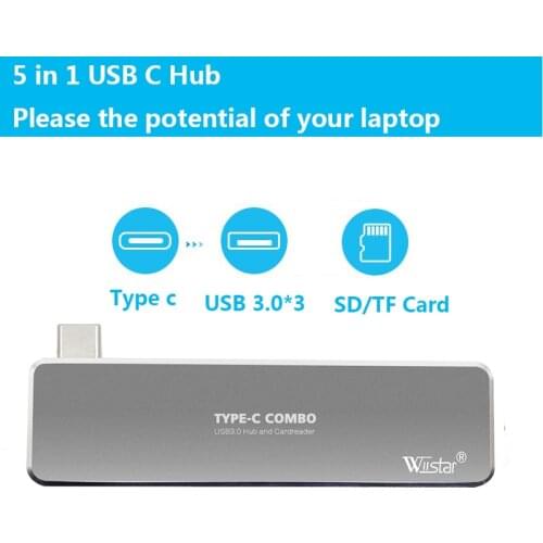1PCSUSB C HUB Type C Thunderbolt 3 Dock 5 in 1 USB-C Adapter Dongle Combo with USB 3.0 Ports TF Slot Micro SD Card For MacBook P