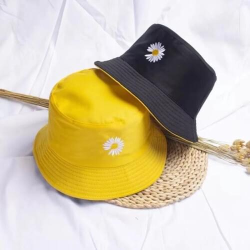 Bucket Cap For Parent-child Cotton Daisy Embroidery Double-sided Wearable