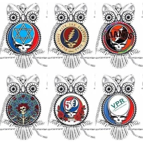 EJ Glaze The Grateful Dead Fashion Glass Cabochon Pendant Owl Necklace Choker Necklace Jewelry For Women Wedding