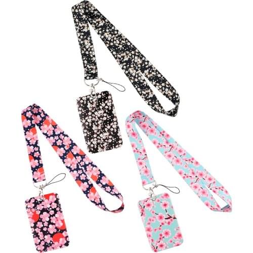 ER1017 Cherry Blossoms Lanyard For Key Neck Strap Lanyard Card ID Badge Holder Key Chain Key Holder Hang Rope Key Rings Gifts
