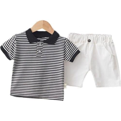 Summer Toddler Striped Clothes Baby Boys Girls T-Shirt Shorts 2 Pcs/Set Children Turn-down Collar Costume Kids Casual Tracksuits