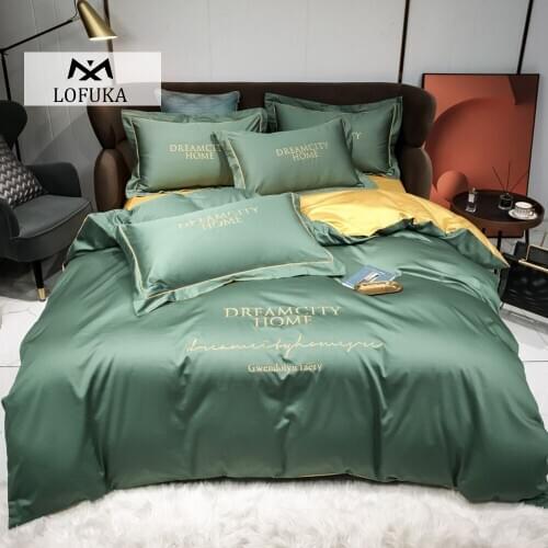 Lofuka Green Premium 100% Pure Cotton Bedding Set Long-staple Cotton Queen King Quilt Cover Set Bed Sheet Pillowcase For Bed