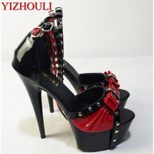 Fashion unique rivets 15cm ultra high heels sandals 6 inch Spell color rivet high heels Ankle straps High Heel Shoes Sexy