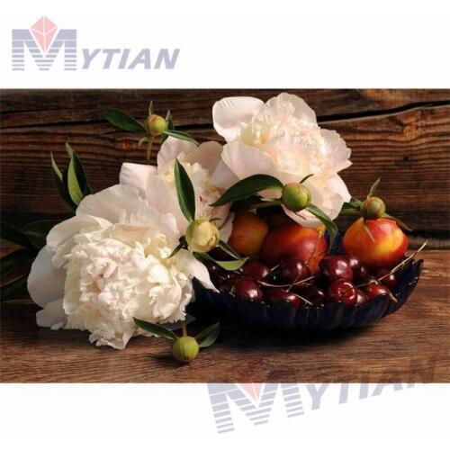 3D DIY Full Drill Square & Round Diamond Painting Cross Stitch Peonies and Fruits Needlework Mosaic 5D Diamond Embroidery Crafts