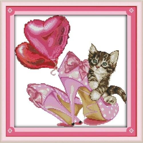 Cat and high heels cross stitch kit aida 14ct 11ct count printed canvas stitches embroidery DIY handmade needlework