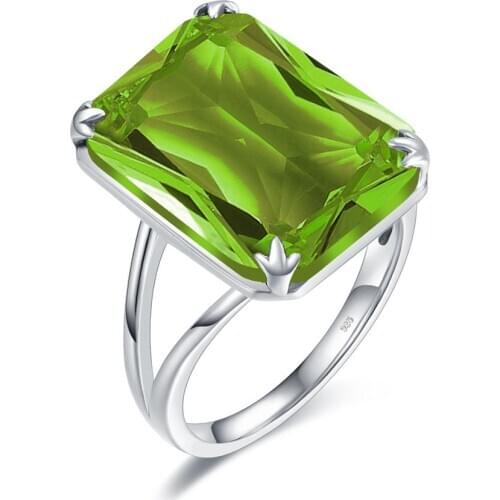 Genuine 925 Sterling Silver Womens Rings VVS Peridot Finger Rings Rectangle Wedding Anniversary Trendy Fashion Jewelry Gift New