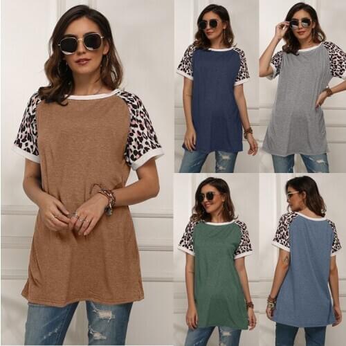 2020 European and American Spring and Summer New Leopard Print Stitching Short-Sleeved T-shirt Plus Size Coat Women
