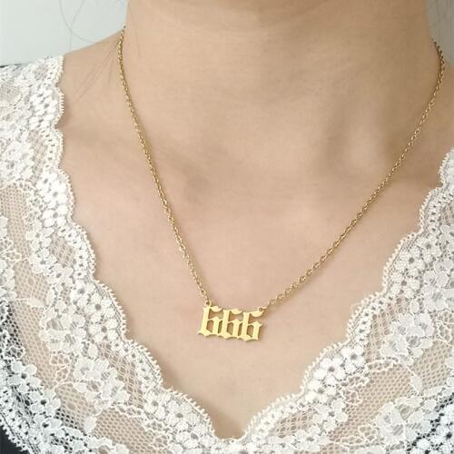 Area Code Name 666 Necklaces Women Men Hip Hop Jewelry Old English Number Choker Necklaces Best Friends Gift Gold Moda Feminina