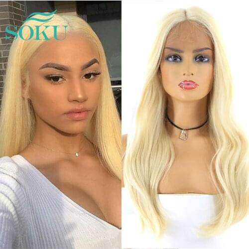 613 Blonde Lace Front Wig SOKU Long Straight Glueless Heat Resistant Fiber Synthetic Cross Lace Wig For Black Women Cosplay