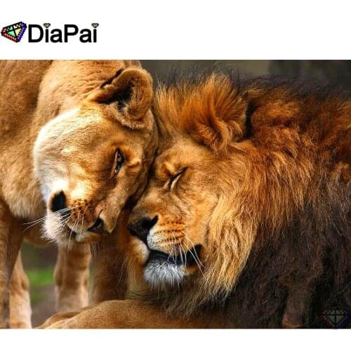 DIAPAI 5D DIY Diamond Embroidery Full Display "Animal lion couple" Diamond Painting Square/Round Rhinestones Decor Art A27670