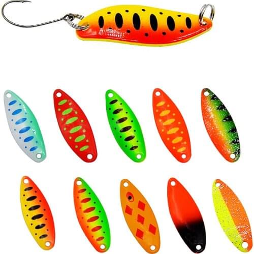 10pcs Fishing Lures Spoon Sequin Paillette Baits 3.5g/3.4cm Micro Trout Wobbler Fishing Lure Spinner Bait