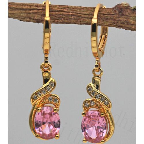 Luxury Drop Earrings for Women Gold Filled Pink Purple Zircon Stone Waterdrop Trendy Jewelry Accessories Party Wedding Gift