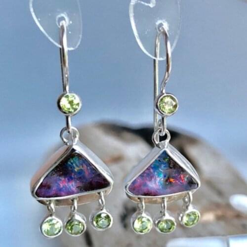 Tribal Geometry Purple Resin Brinco Tassel Drop Earrings For Women Vintage Jewelry Green Crystals Statement Pesrl Dangle Earring