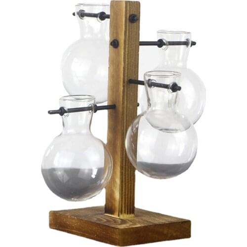 Propagation Station Wooden Stand Desktop Glass Vases Plant Hydroponic Bonsai Glass Test Tube Vase in Wooden Stand