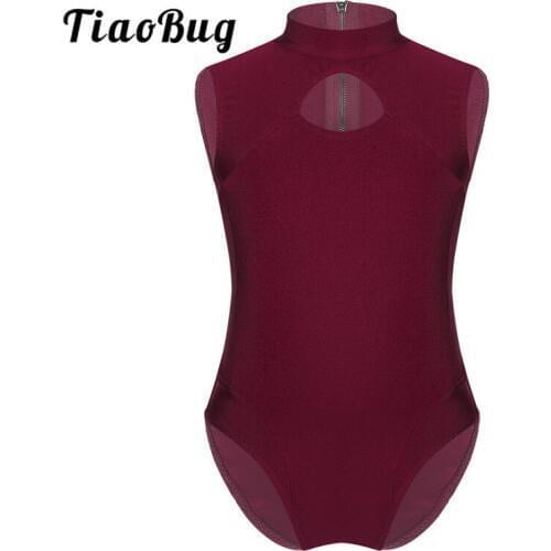 TiaoBug Kids Teens Professional Ballet Leotard Girls Sleeveless Zipper Back Gymnastics Leotard Gym Bodysuit Children Dance Wear