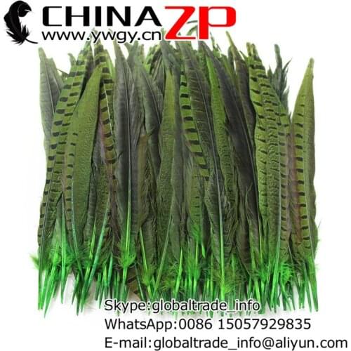CHINAZP Factory 100pcs/lot Size 25-30cm(10-12inch) Fantastic DIY Decoration Dyed Green Ringneck Pheasant Feathers
