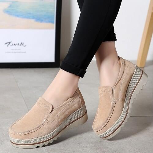 2021 Spring Platform Women Shoes Flats Sneakers Suede Leather Women Casual Shoes Slip On Flats Heels Creepers Moccasins