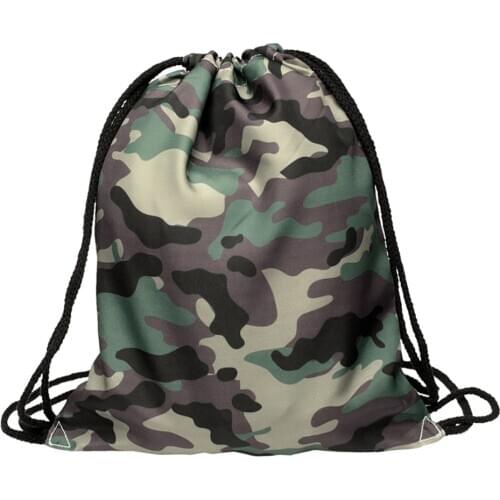 Oxford Cloth 3D Printed Camouflage Drawstring Backpack Beam Pocket Shopping Storage Drawstring Bag Women travel Laptop bag