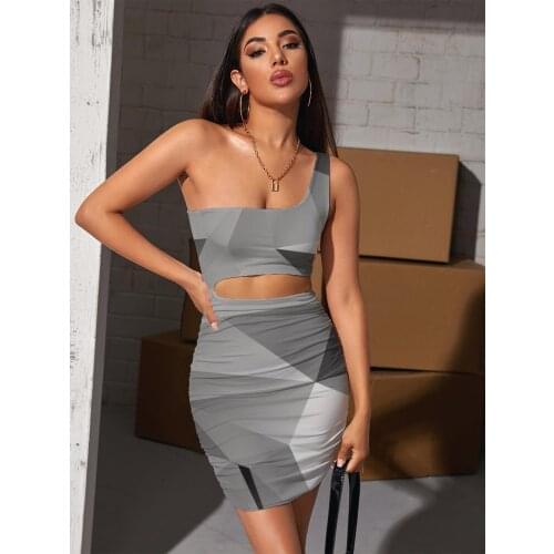 Giyu Brand Cube Dress Women Abstract Halter Sleeveless Psychedelic Vestido Sexy Geometry 3d Print Womens Clothing Party Vintage