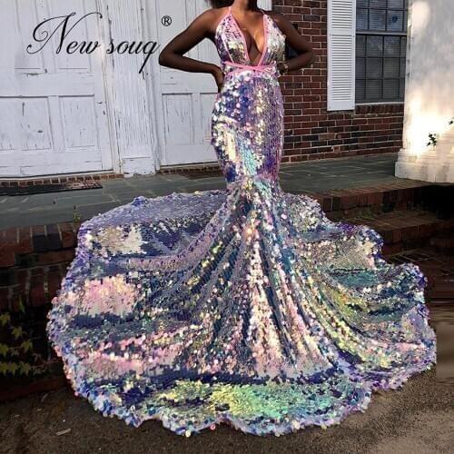 Robe African Sequins Prom Dresses Mermaid Evening Gown Arabic Dubai 2020 Customized Plus Size Woman Party Night Gowns Kaftans
