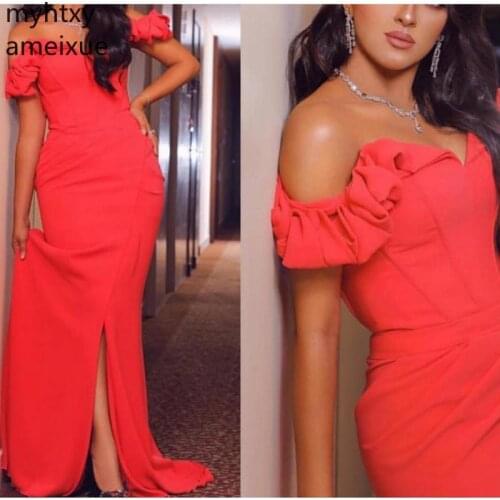 New Simple Custom Plus Size Evening Gown Dresses For Women 2020 Side Slit Gowns Cheap Dubai Arabic Muslim Dress Robe De Soiree