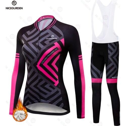 Winter Cycling Jersey for Women, Cycling Jacket Set Long Sleeve Bicycle Thermal Fleece Suit Road Bike Lady Bicycle Clothes