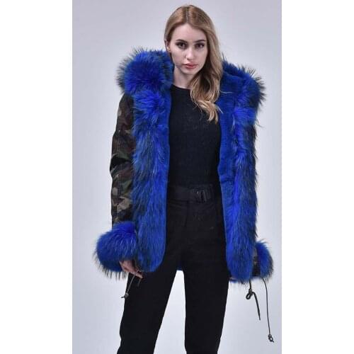 Women Jacket Real Fox Fur Coat Lining Hooded Parka Fur Collar Warm Coats Female Coat Winter