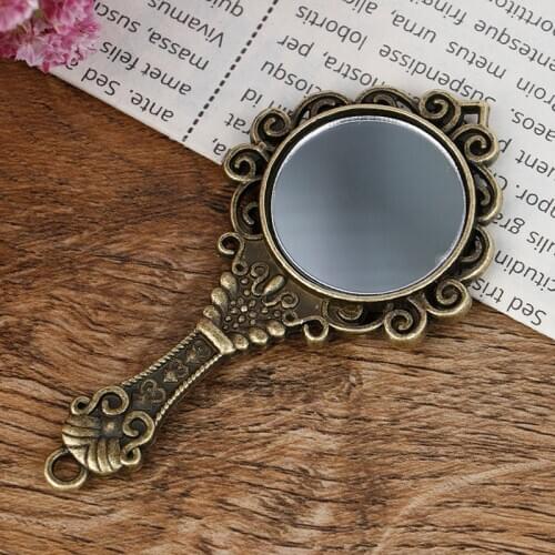 1Pc Vintage Metal Frame Mirror Hand-held Mirror Dollhouse Miniature Bathroom Furniture for Doll