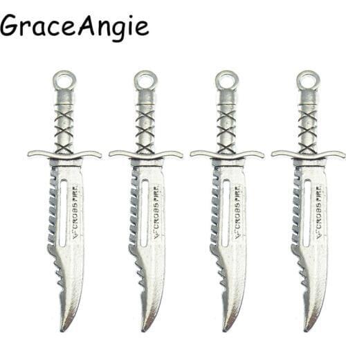 12PCS Silver Color Alloy Dagger For Necklace Pendant Man poniard Gift Punk 58*16mm dirk style knife Jewelry Charms Accessories
