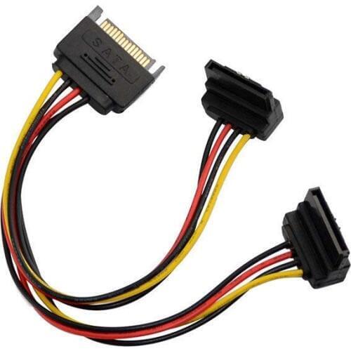 15cm 90 degree SATA 15-Pin Male to 2 x 15P Female Y Splitter Adapter Power Cable new