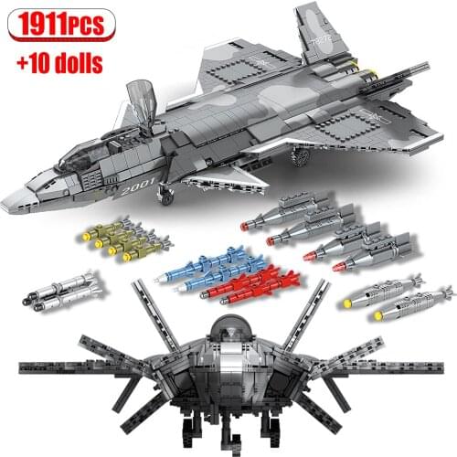 1911pcs Military War J-20 Air Fighter Model Building Blocks Technical Weapon Aircraft Carrier Figures Bricks Toys For Children