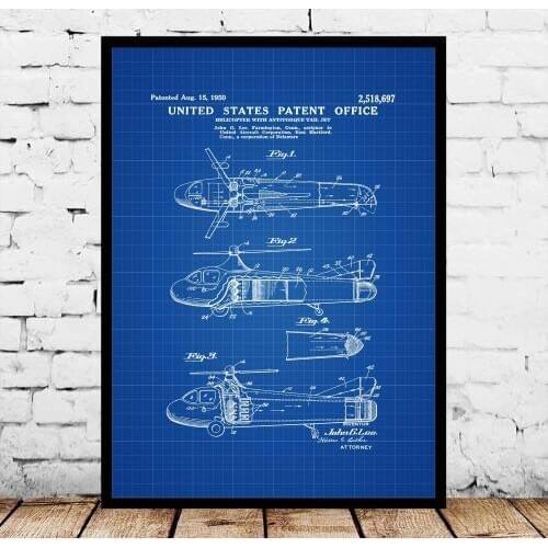 1950 Helicopter Patent Blueprint Poster