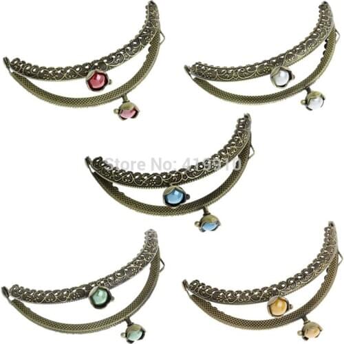 5pcs Metal Frame Kiss Clasp Lock Handle DIY Handmade For Purse Bag Parts Accessories Mixed AB Color Resin Ball Flower 8.8 x 6cm