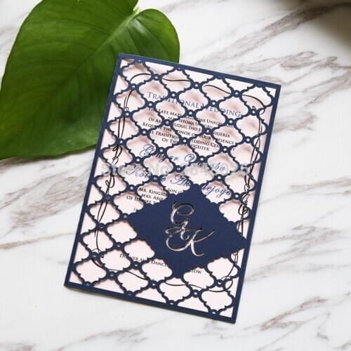 50pcs Monogram Navy blue Laser Cut Wedding Invitation