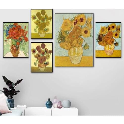 Abstract Sunflower by Van Gogh Canvas Painting Artwork Poster and Print Modern Wall Art Picture for Living Room Decoration