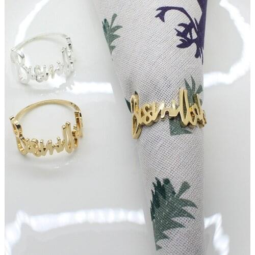 English Alphabet Metal Napkin Ring Restaurant Hotel Model Room Napkin Ring Jewel Wedding Table Decoration