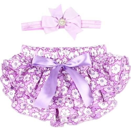Satin Floral Silk Bow Baby Girl Ruffle Bloomer Princess Panties Shorts Briefs Summer Pants Nappy Covers PP Skirt with Headband