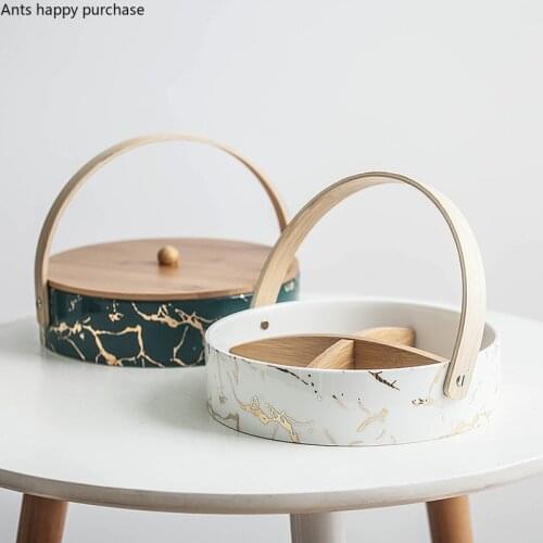 Fruit Snack Platter Nordic Style Modern Living Room Home Ceramics Round Snack Basket with Cover Frame Dried Fruit Snack Plate