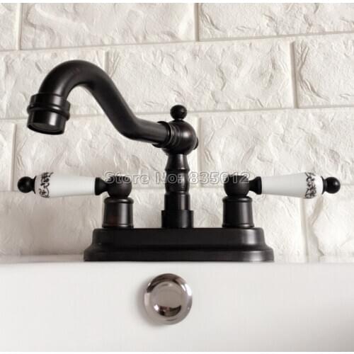 Black Oil Rubbed Bronze Kitchen & Bathroom Faucet Wash Basin Mixer Taps Deck Mounted 4" Centerset 2-hole Sink Faucets Whg072
