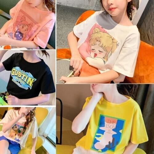 2021 Childrens cartoon Cotton teen short sleeve T-Shirt Kids Girls Casual Striped T-Shirts Korean Style teen short sleeve Tees