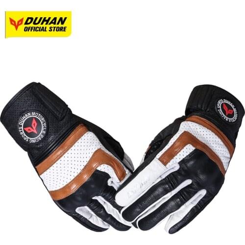 DUHAN Motorcycle Gloves White Genuine Leather Moto Racing Accessories Breathable Moisture Wicking Bicycle Accessories Summer