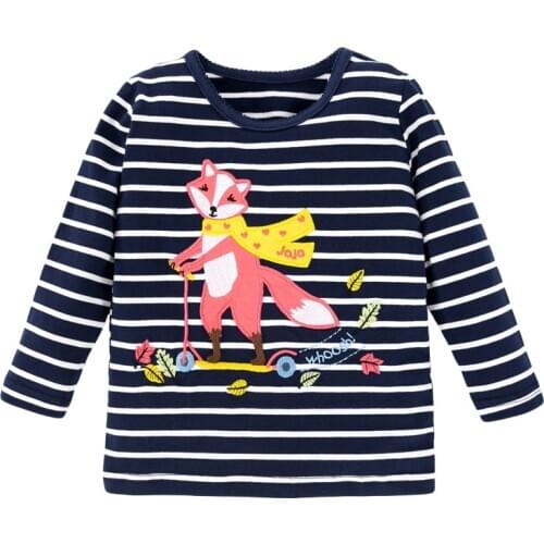 Jumping Meters New Cotton Fox Applique Boys Girls T shirts for Autumn Spring Baby Stripe Clothes Fashion Kids Long Sleeve Tops