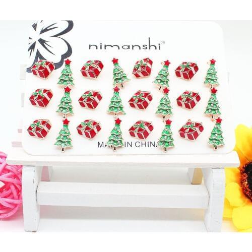 ISINYEE Fashion 12 Pairs/set Christmas Ear Santa Snowman Theme Stud Earrings Sets For Women Girls Cute Enamel Xmas Jewelry