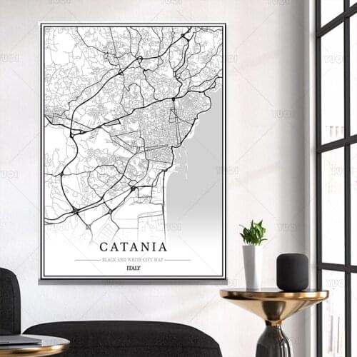 Map print poster canvas poster canvasWorld City CATANIA Map Black White MapPoster Picture Art
