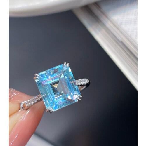 LR Aquamarine Ring Fine Jewelry Pure 18K Gold Natural 3.95ct Blue Aquamarine Gemstones Fine Rings for Women Birthday Presents
