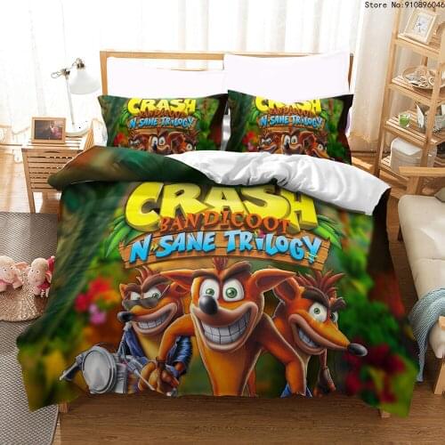 Funny 3D Crash Bandicoot Bedding Set Cartoon Game Duvet Cover Set for Kids Boys Bed Set Queen King Size Children Home Textile