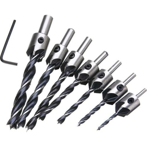 7pcs HSS Countersink Drill Bit Tapered Drill Bits Cone Reaming Drill Bit Set Wood Woodworking Tools For Reaming Woodworker